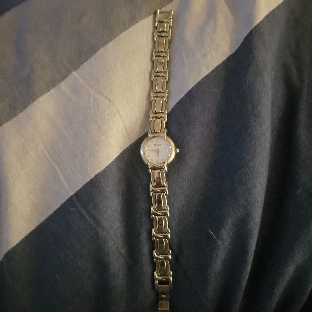 Sized Bulova Watch, Sterling Silver, Mother of Peral Face - Picture 2 of 3
